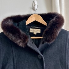 Vintage 90s Albert Nipon Women  s 100 Wool Coat With Real Fox Fur Hood, Size 8