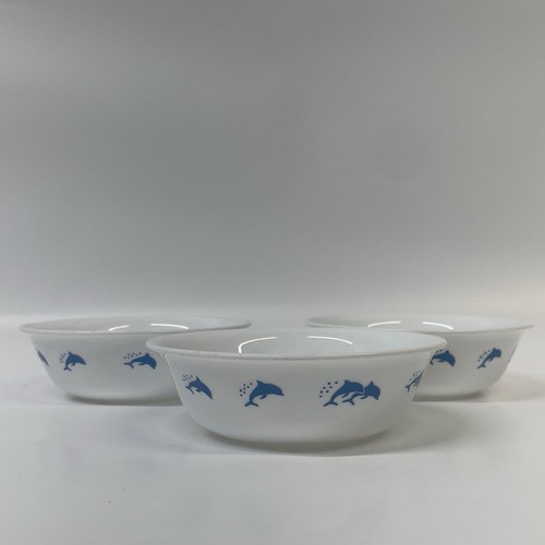 3 CORELLE by Corning Ocean Dance cereal bowls white with BLUE DOLPHINS - Picture 2 of 4