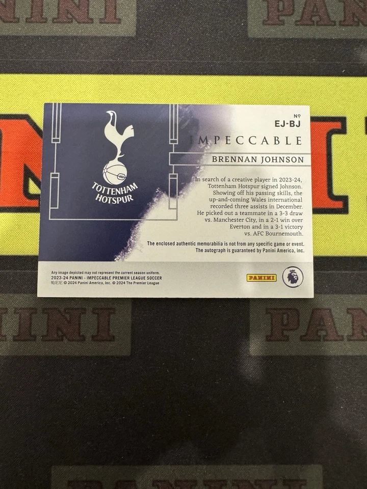 2023-24 Panini Impeccable Tottenham Hotspur Brennan Johnson Patch Auto Gold /10 - Image 2 of 2