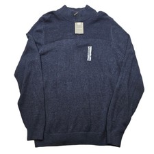VAN HEUSEN 1/4 Zip Sweater Mens Large Blue Heathered Knit Mock Neck NEW