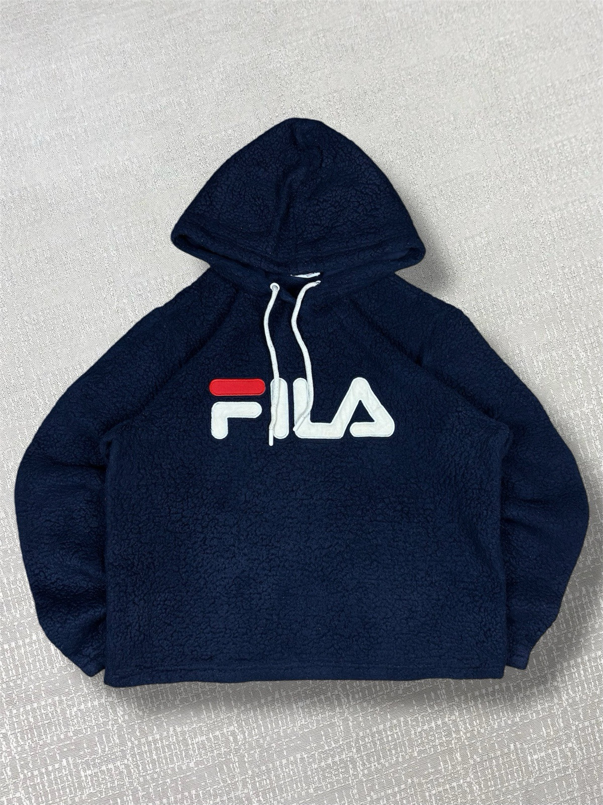 Felpa Fila Fleece con cappuccio uomo taglia media blu bambino con coulisse anni 90 logo retrò