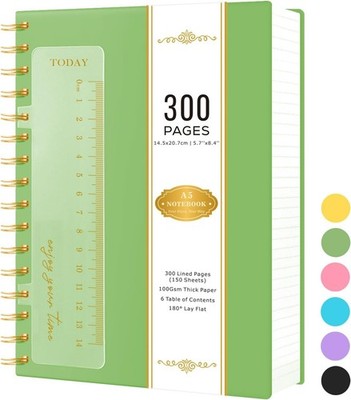 Vielseitiges A5 Notizbuch mit 300 linierten Seiten & wasserdichtem grünem Einband - ideales Geschenk