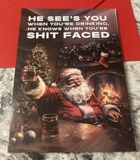 Funny Christmas Adult Humor  Santa Sh*t Faced 4.6x6.6” Blank Greeting Card