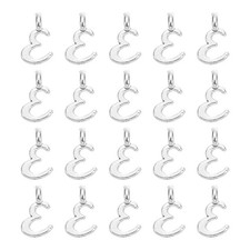 100Pcs A-Z Alphabet Charm, Metal Alphabet E Letter Charm Initial Charm, Silver