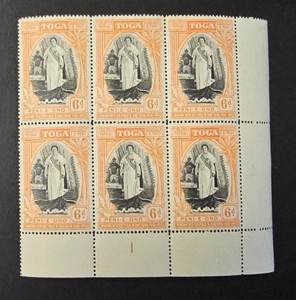 TONGA 1944 Silver Jubilee Sc 85. SG 86 Queen Salote's Ascession  BK MNH PLATE #1