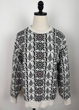 Vintage 90s Fair Isle Sweater Womens Medium Cable Knit Apres Ski Snowflake Retro
