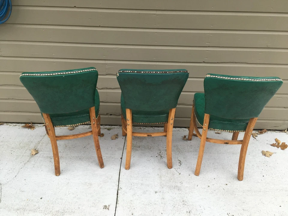 ** 3 Винтажный MCM национальный магазин крепление CO обед стулья клен зеленый виниловые гвоздики - Изображение 3 из 4