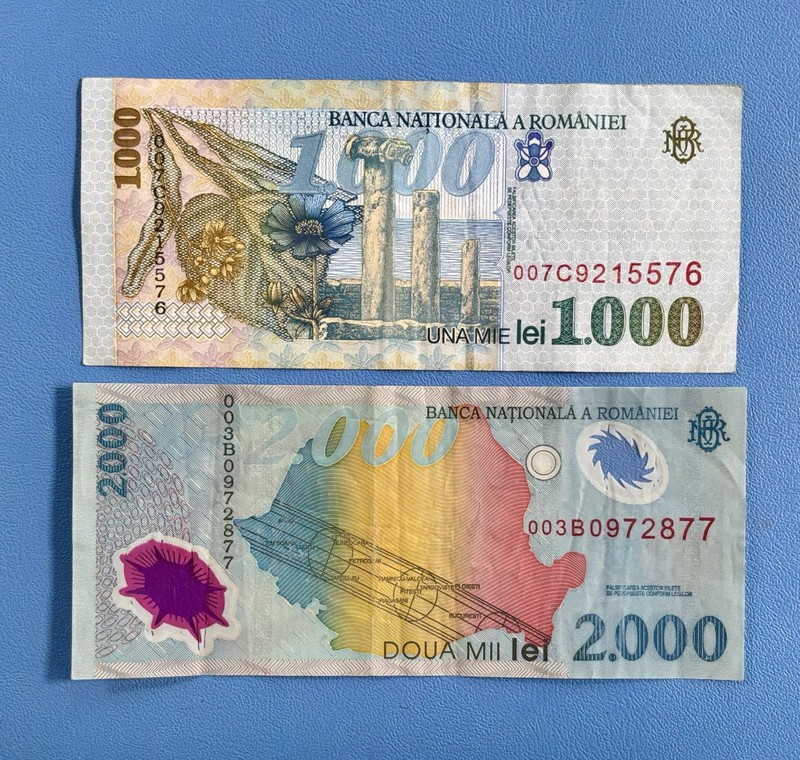 Romania 1000 Lei 1998 & 2000 Lei 1999 Banknotes Lot Uncertified Ungraded
