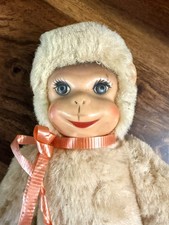 Vintage Schuco Toy Mohair Monkey Retro 1960  s Jointed plastic face 26cm Squeaks