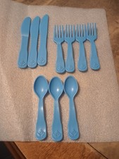 Vintage Fisher Price Fun With Food Blue Utensils Forks Knives Spoons lot of 10