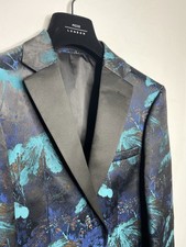 Men?s Blue Foral Blazer/Suit Jacket Slim Fit Business Casual