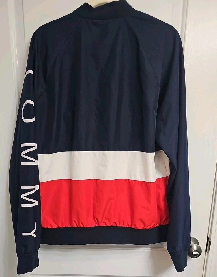 Chaqueta cortavientos Tommy Hilfiger para hombre talla XLarge azul/rojo/blanco cremallera completa Foto 2 de 4