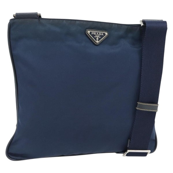 PRADA Shoulder Bag Nylon Navy Silver Auth ka4414A