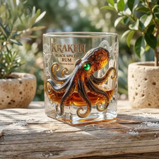 Kraken Black Spiced Rum Premium 3D Octopus Design Whiskey Glass