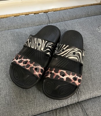 Crocs Animal Remix Sandal Leopard Zebra Slip On Size W 7/M 5 Black Slide 207847