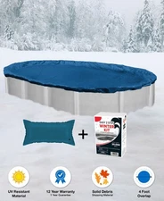 15'x30' Oval Above Ground Winter Pool Cover + 4x8 Air Pillow + Winterizing Kit ~
