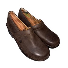 Born Brown Leather Clogs Mules Womens Slip Comfort Shoes Low Wedge Round Toe 10