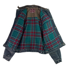 Vntg 90's Gap Denim Chore Jacket Fleece Flannel Lined Leather Collar