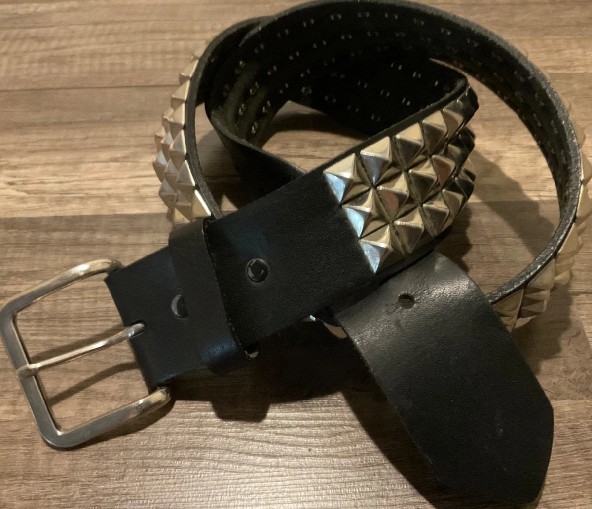 小物 Vintage 80s Studs Design Leather Belt 80s Blue Studded Skinny Leather Belt - 34 Inch - Etsy