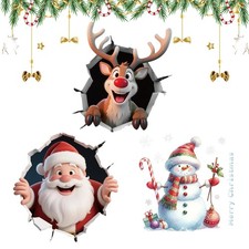 Christmas Wall Decals Santa Claus Reindeer Breaking Wall Snowman Sticker Decor