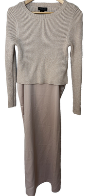 rachel zoe ribbed dress Rachel Zoe Ribbed Midi Sweater Dress Cardigan Set Size Medium Light Brown