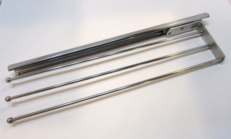 Vintage 1950's Heavy Chrome Closet Mount Slide Out Three Bar Pants Hanger Rack