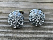 Cuff Links Men Shirt Crystal Accent Studd Cufflink Silver Tone Cuff link