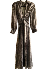 Zara long wrap dress paisley print blk grey multi XS