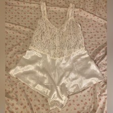 Victoria's Secret Gold Label Romper White Vintage 90s Bridal Lingerie Size: Lg