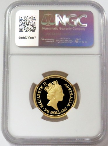 1990 P GOLD AUSTRALIA 2248 MINTED $50 GREY KANGAROO 1/2 OZ NGC PF 70ULTRA CAMEO - Picture 2 of 2