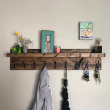 Coat Rack with Shelf | Key Holder Entryway Organizer Towel Rack Key Hooks
