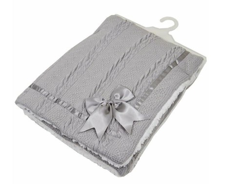 Baby Wrap Cheveron Cable Knit Bow Soft Sherpa Back Pram Blanket Soft Touch - Picture 6 of 18