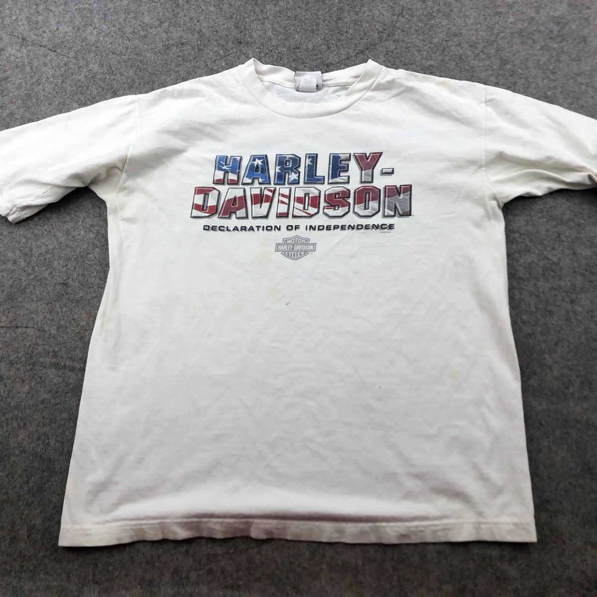 ◆Harley Davidson◆ Vintage Racing Flag Pigment Short Sleeve Harley Davidson Shirt Men Large White Short Sleeve Flag