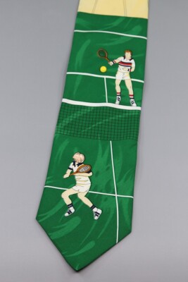 Vintage Vicky Davis Tennis Novelty Tie   Green Cartoon Sports Theme