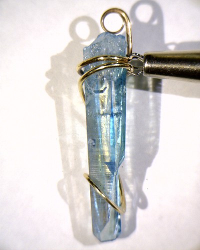 19.16ct Titanium Aqua Aura Quartz in 14kt Gold Forged Wire Wrap Art Pendant - Picture 4 of 4