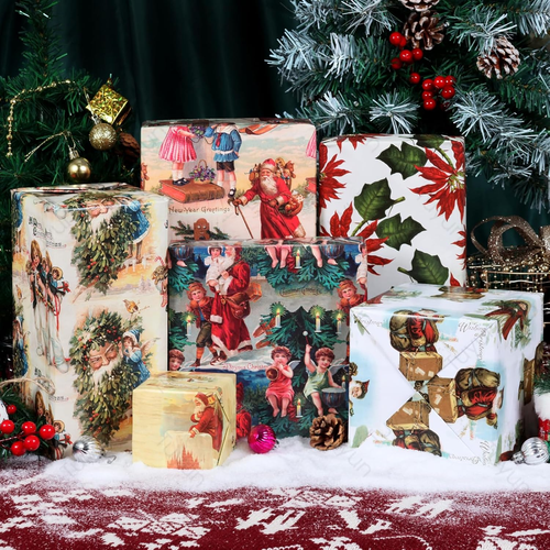 Vintage Christmas Wrapping Paper for Women Girls Boys Men - Retro Xmas Wrapping - Picture 5 of 7