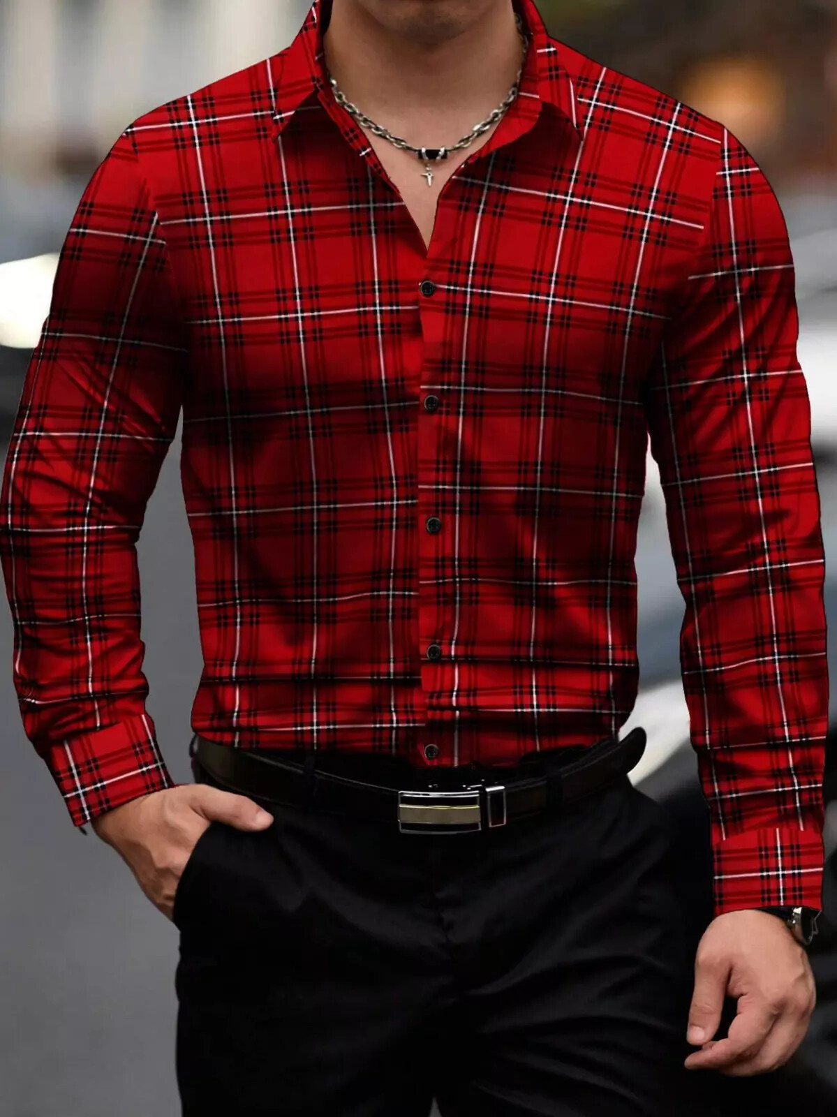 Camisa de Hombre de Vestir Moda Elegantes Casuales Formales Rayas Cuadros Roja