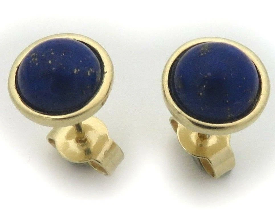 NKlaus coppia di orecchini a pallina in lapislazzuli autentico 6mm oro giallo 585 orecchini in oro 14 carati 7945
