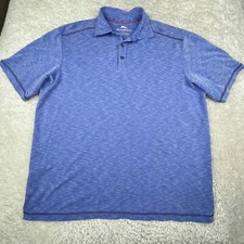 Tommy Bahama Polo Shirt Mens Large Blue Heather Short Sleeve Tencel/Polyester
