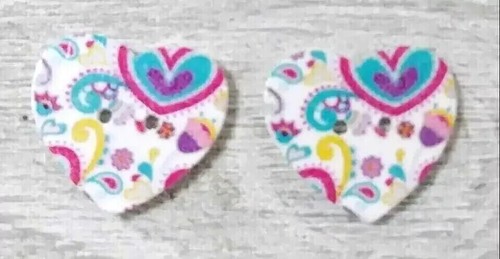 flower heart wood sewing buttons 2 holes 1 inch #10 blue yellow 2pc - Picture 2 of 2
