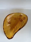 Vintage Amber Mussel Shell Shape Footed Art Glass Bowl MCM Swedish Or Murano