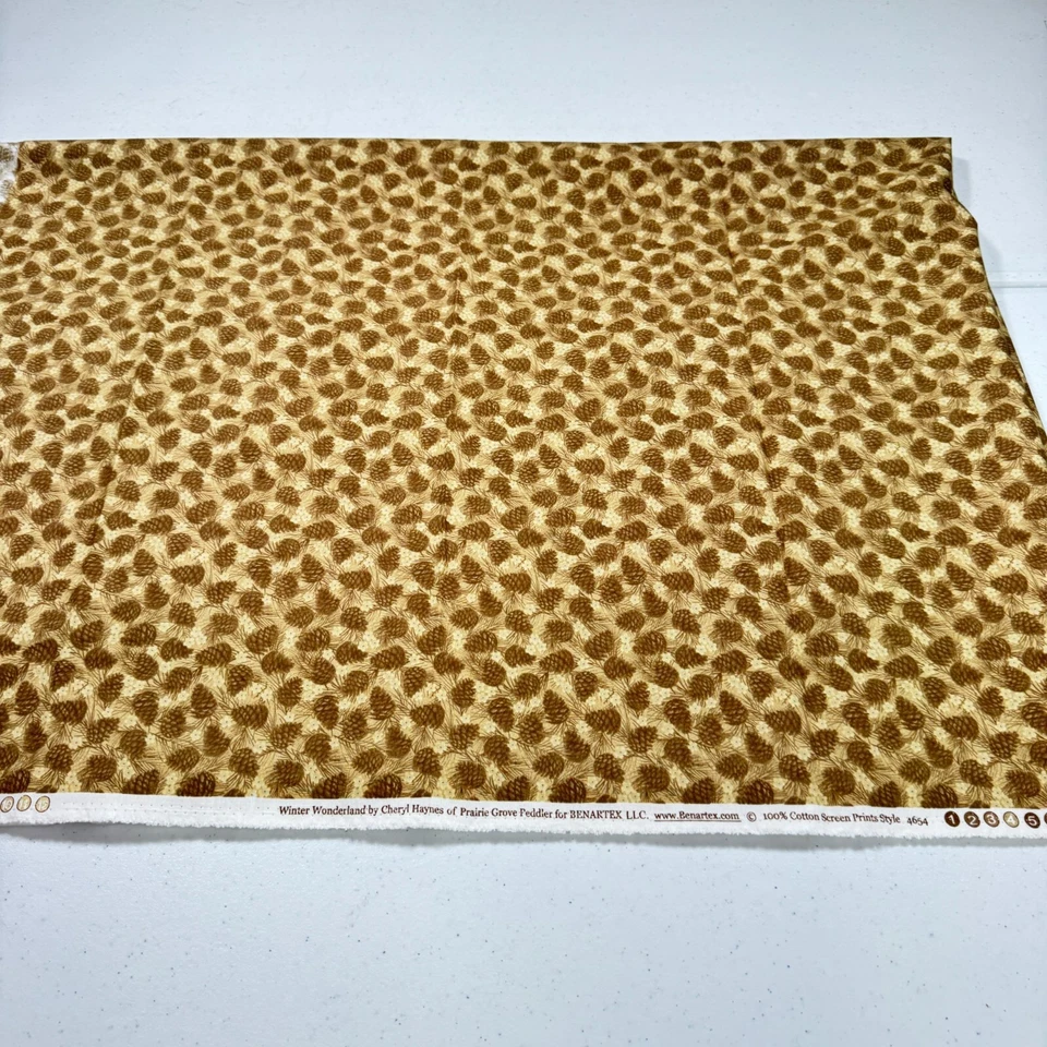 vintage benartex fabric brown pine cones winter wonderland 44x60 1.6 yards y2k - Image 2 of 4