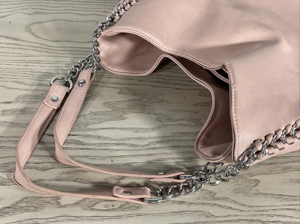 Bolsa satchel BeBe rosa RN#86017 couro sintético corrente prata - Imagem 3 de 4