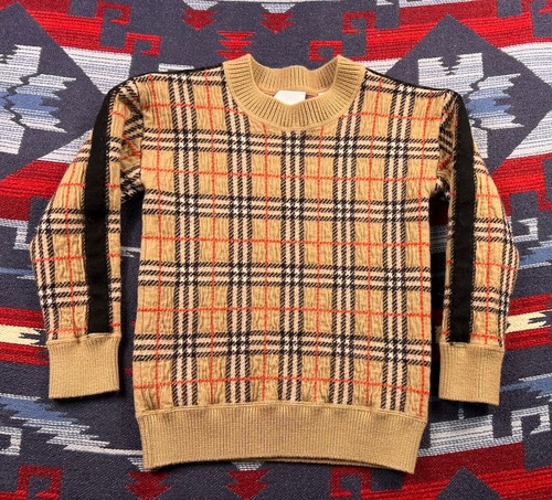 Burberry Boys Kids Mickenzie Plaid Nova Check Wool Sweater Top Camel Tan Sz 10Y - Picture 2 of 12