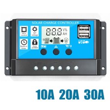 Solar Panel Battery Charge 30A 20A 10A Controller 12V/24V LCD Regulator Dual USB