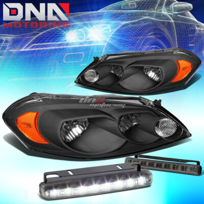 BLACK HOUSING AMBER CORNER HEADLIGHT+8 LED SMOKE FOG LIGHT FIT 06-16 IMPALA