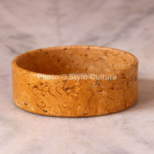 Indian Round Yellow Sandstone Multipurpose Tray Bedroom Bathroom Vanity Tray - Picture 2 of 4