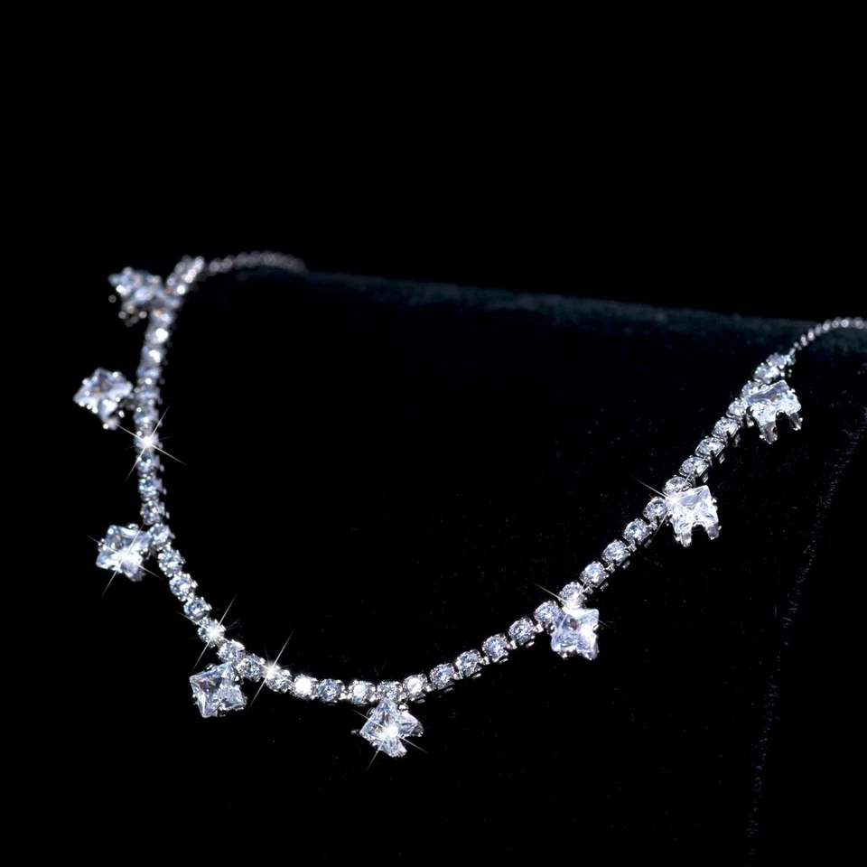 18k white gold gp made with SWAROVSKI crystal round drop chain slim bracelet Foto 2 de 3