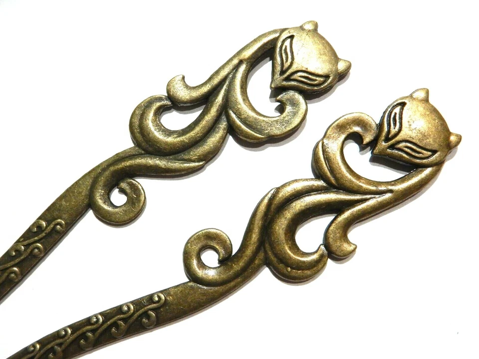 BRONZE FOX HAIR STICKS 1 pair kitsune yokai kanzashi bun pin Japanese Inari H1 - Image 2 of 4