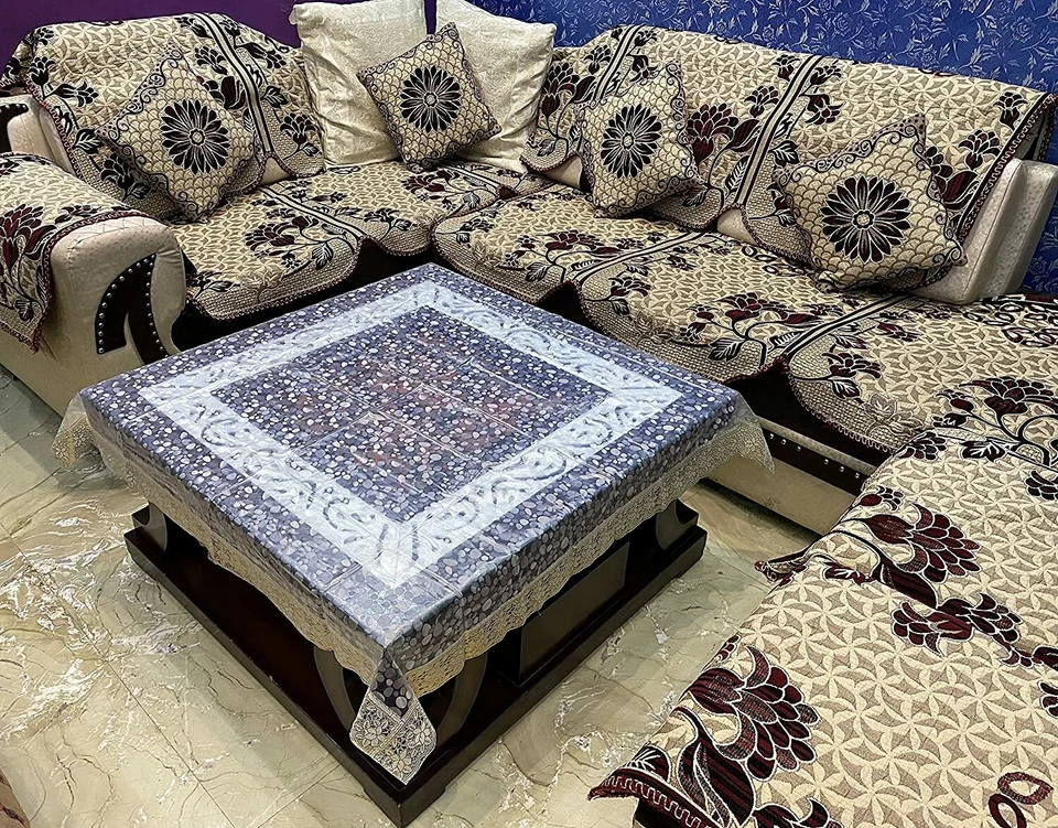 4 Seater Square Dining Center Table Cover with Border (48" x 48", Golden lace US - Image 2 of 4